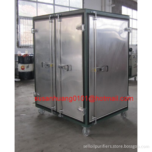Transformer oil purificatoin enclosed in cabinet for outside use